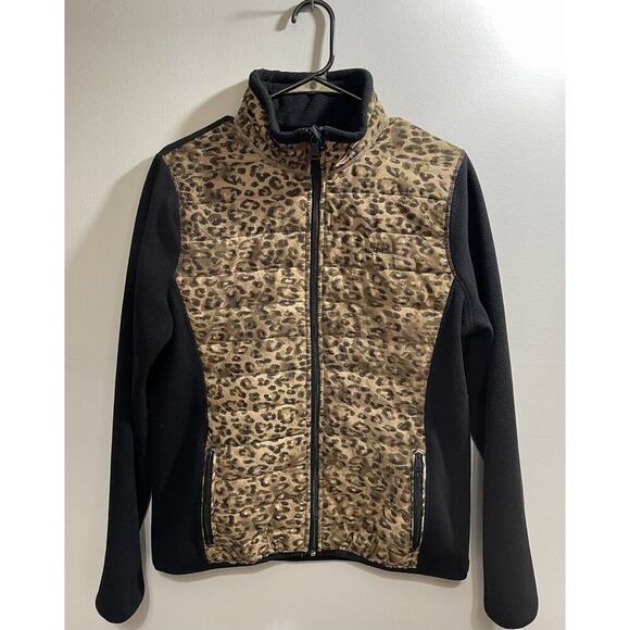 Lauren Ralph Lauren Jacket Womens Large Leopard Print Fleece Full Zip Quilted - Picture 1 of 6